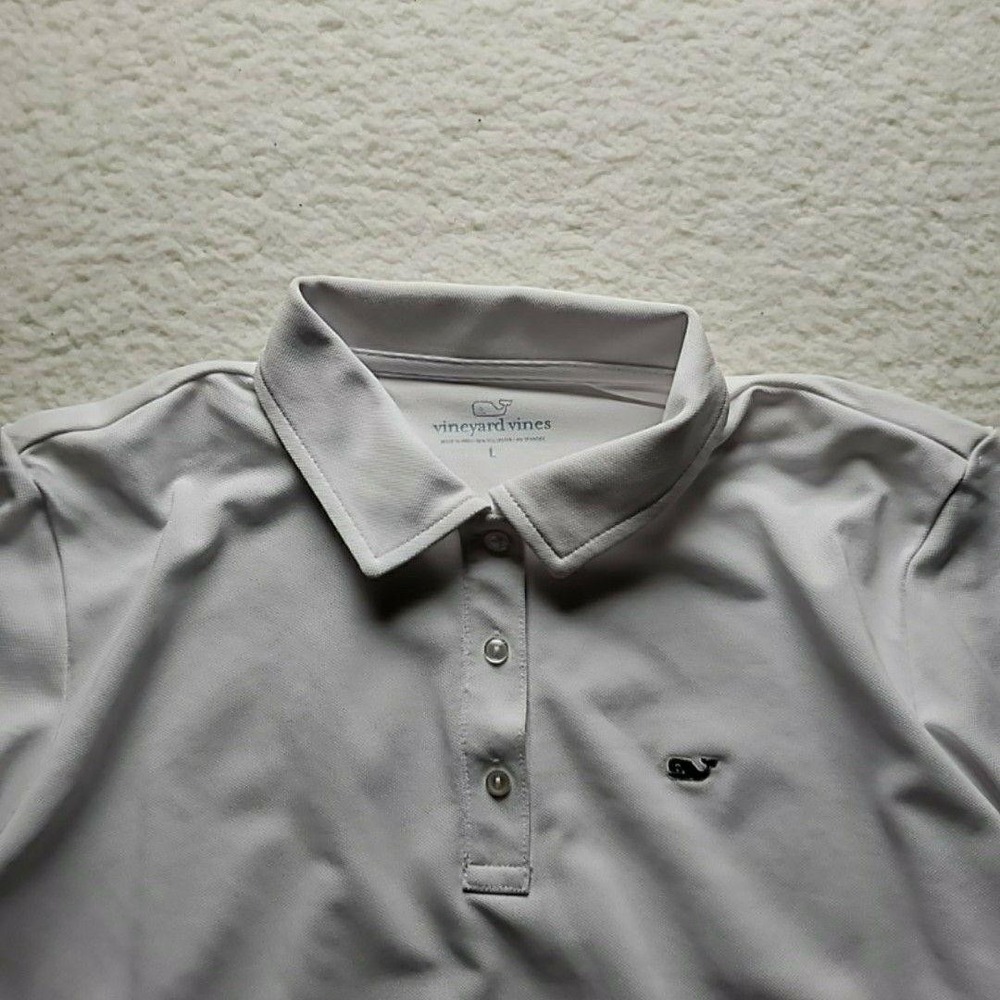 Vineyard Vines Polo Shirt Womens Large White Short Sleeve Whale Logo Top
